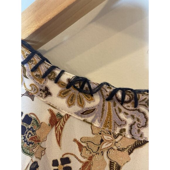 Johnny Was Jade Cruz Maxi Dress Boho 100% Silk Tie Waist Cream Blue Medium M - Picture 6 of 8